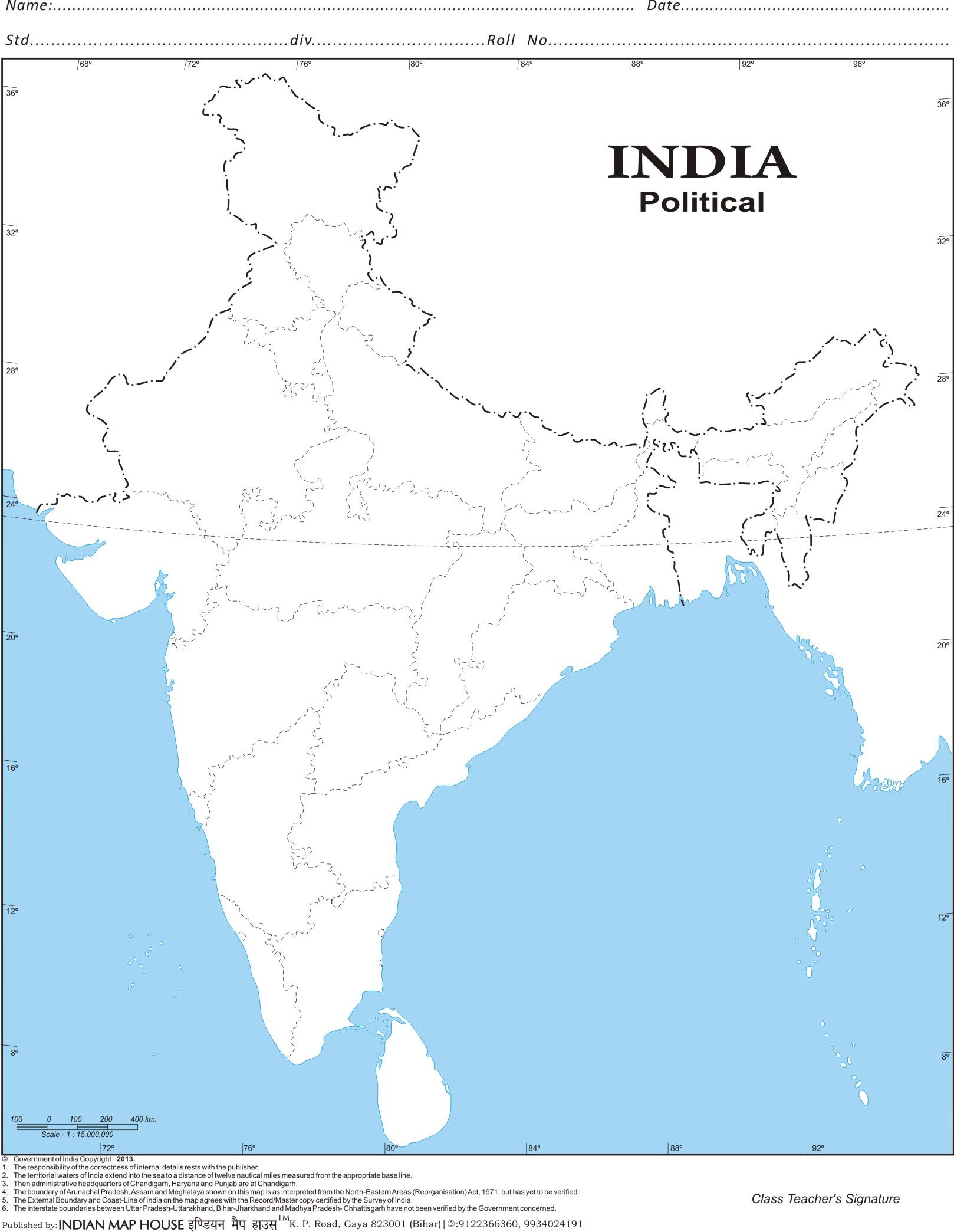 A4 Size Printable Outline Map Of India