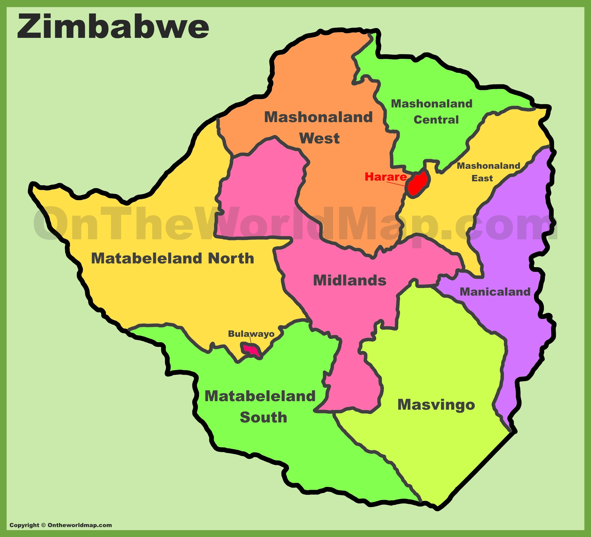 Administrative Divisions Map Of Zimbabwe