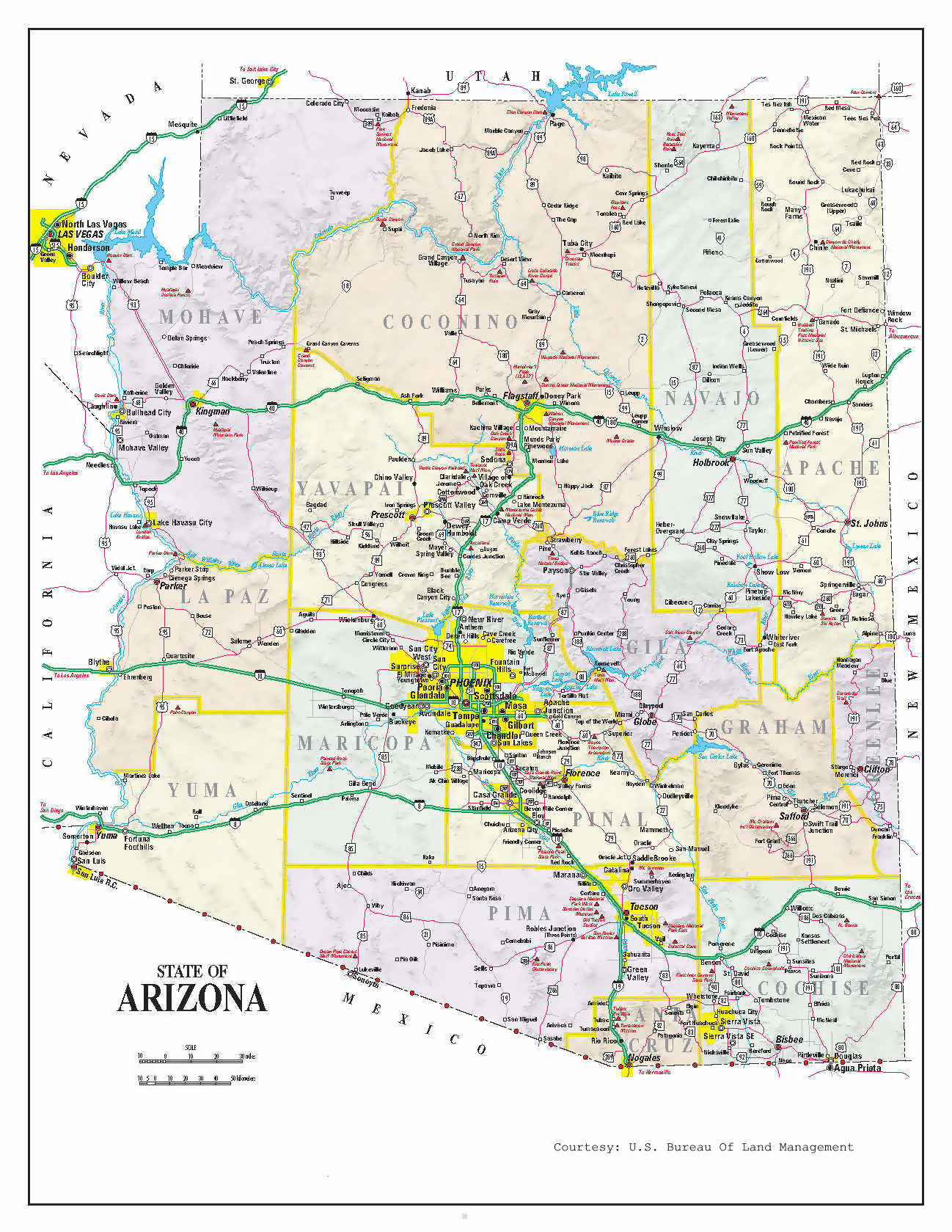 Administrative Map Of Arizona With Roads And Cities Poster 