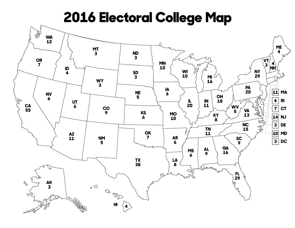 Blank Electoral College Map 2016 Printable Printable Maps