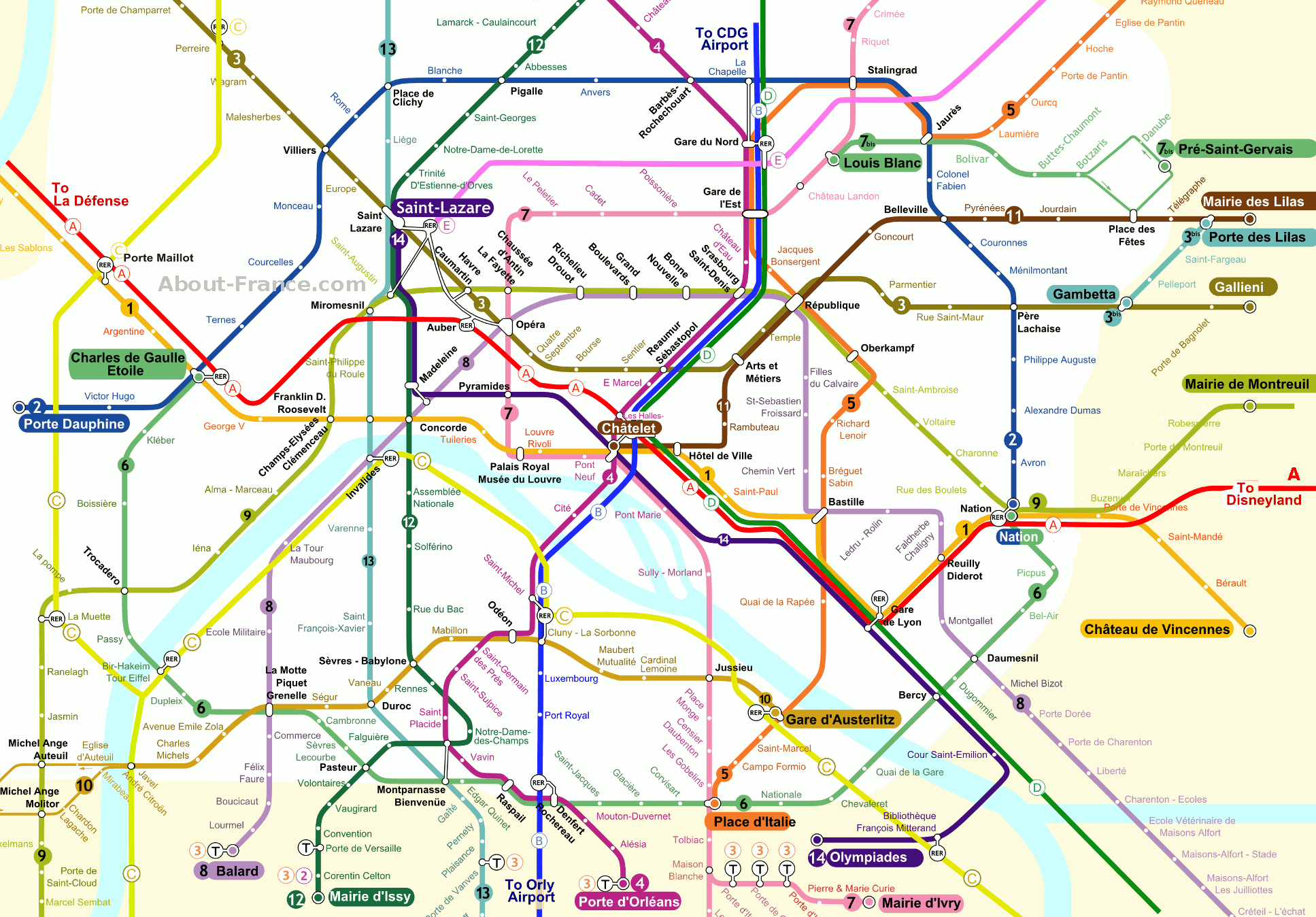 Central Paris Metro Map About France