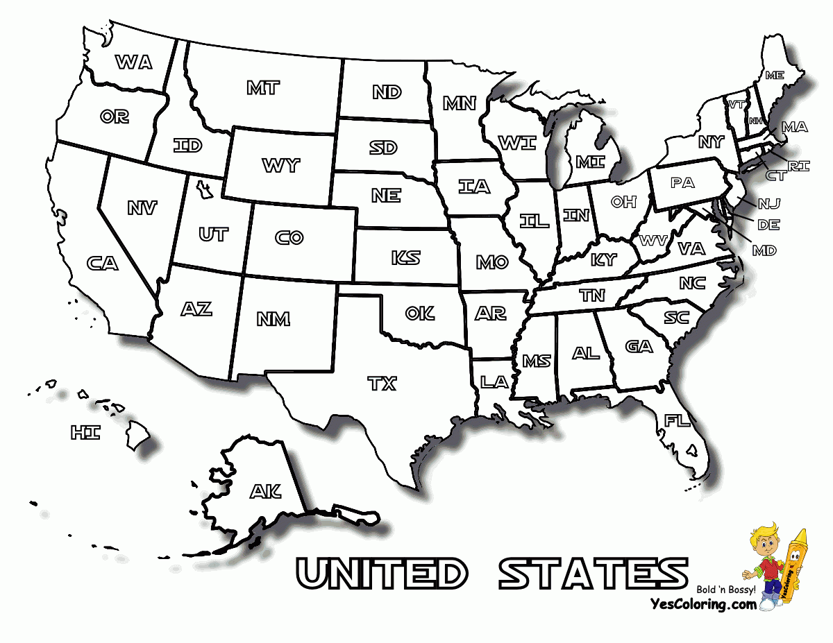 Coloring Page Of United States Map With States Names At 