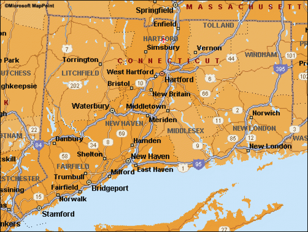Connecticut State Map With Counties And Cities Printable Map