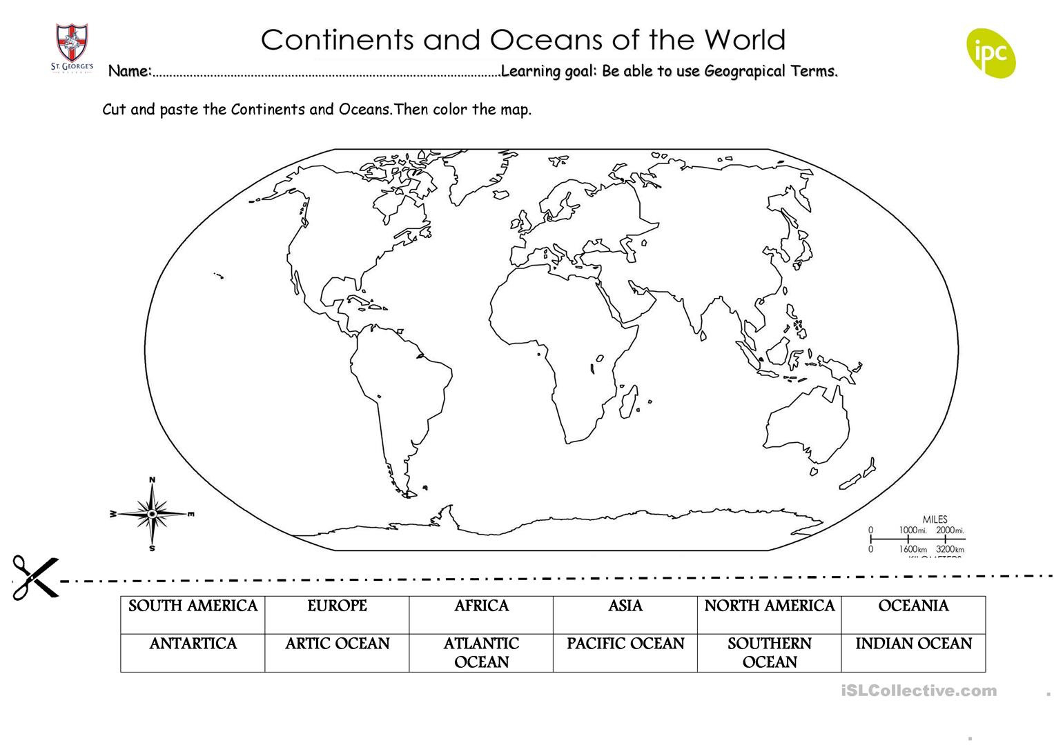 Continents And Oceans Worksheet Cut And Paste Db excel
