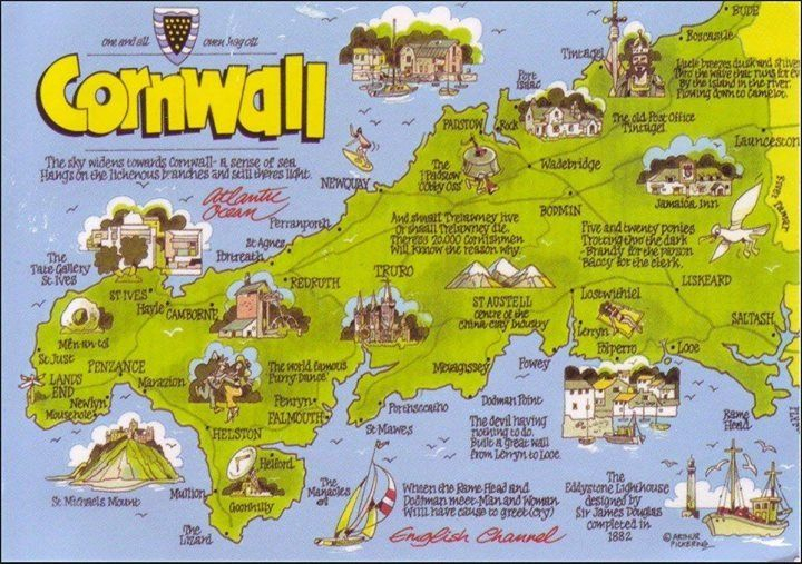 CORNWALL Arthur Pickering Illustrated Map n 