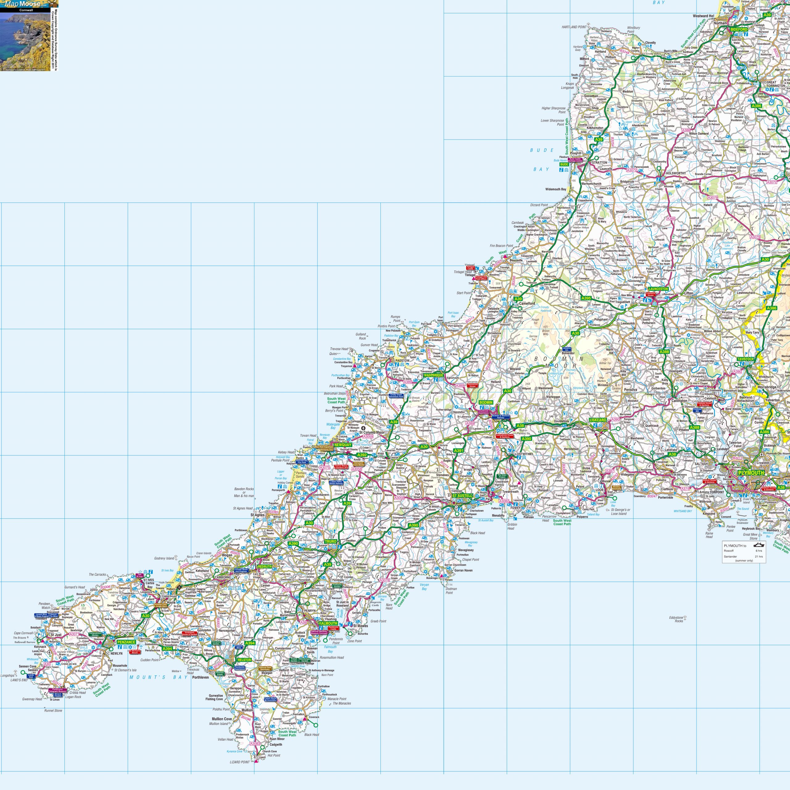 Cornwall Offline Map Including The Cornish Coastline 