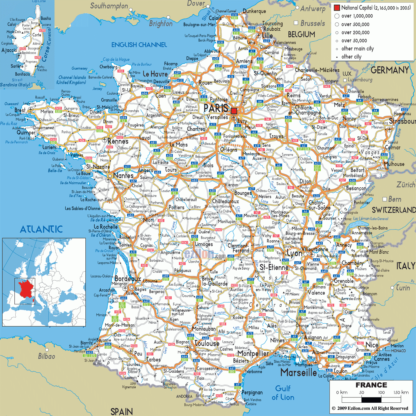 Detailed Clear Large Road Map Of France Ezilon Maps