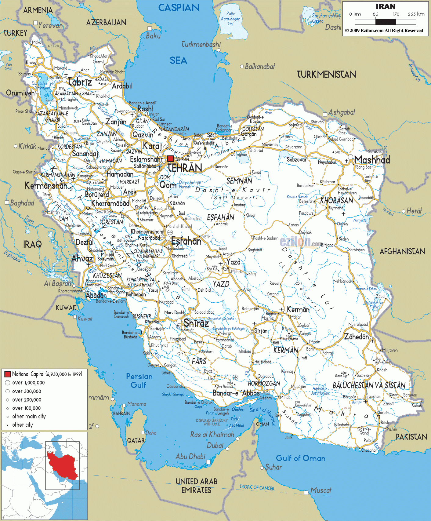 Detailed Clear Large Road Map Of Iran Ezilon Maps