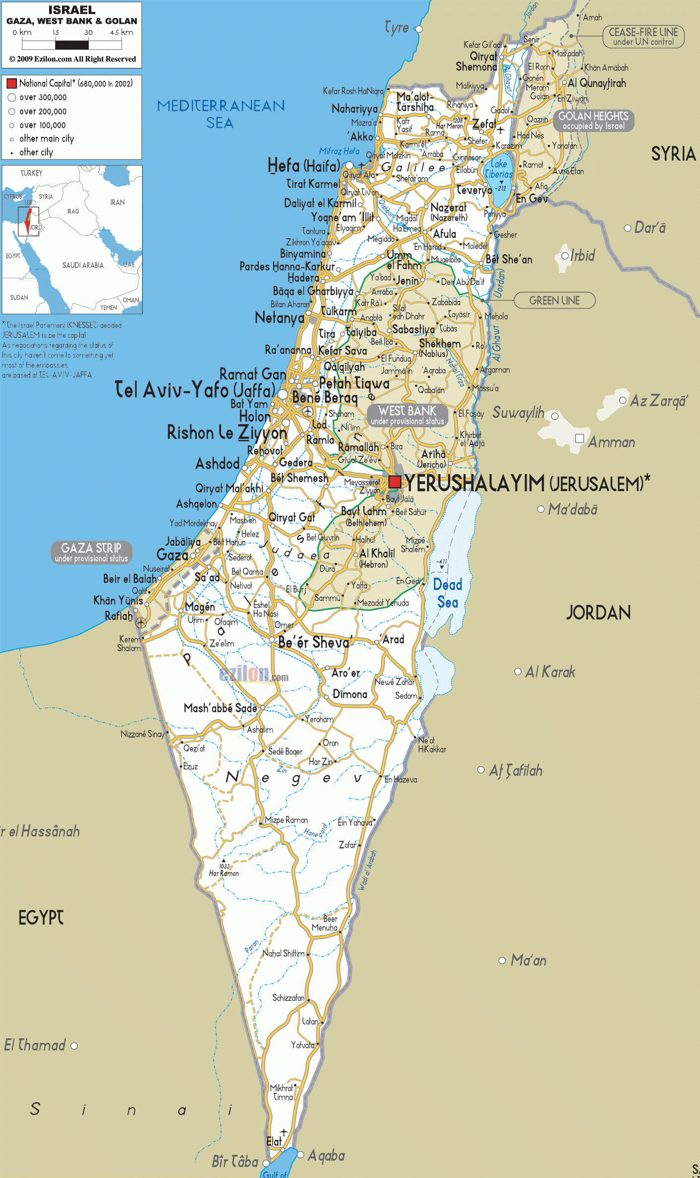 Detailed Clear Large Road Map Of Israel Ezilon Maps