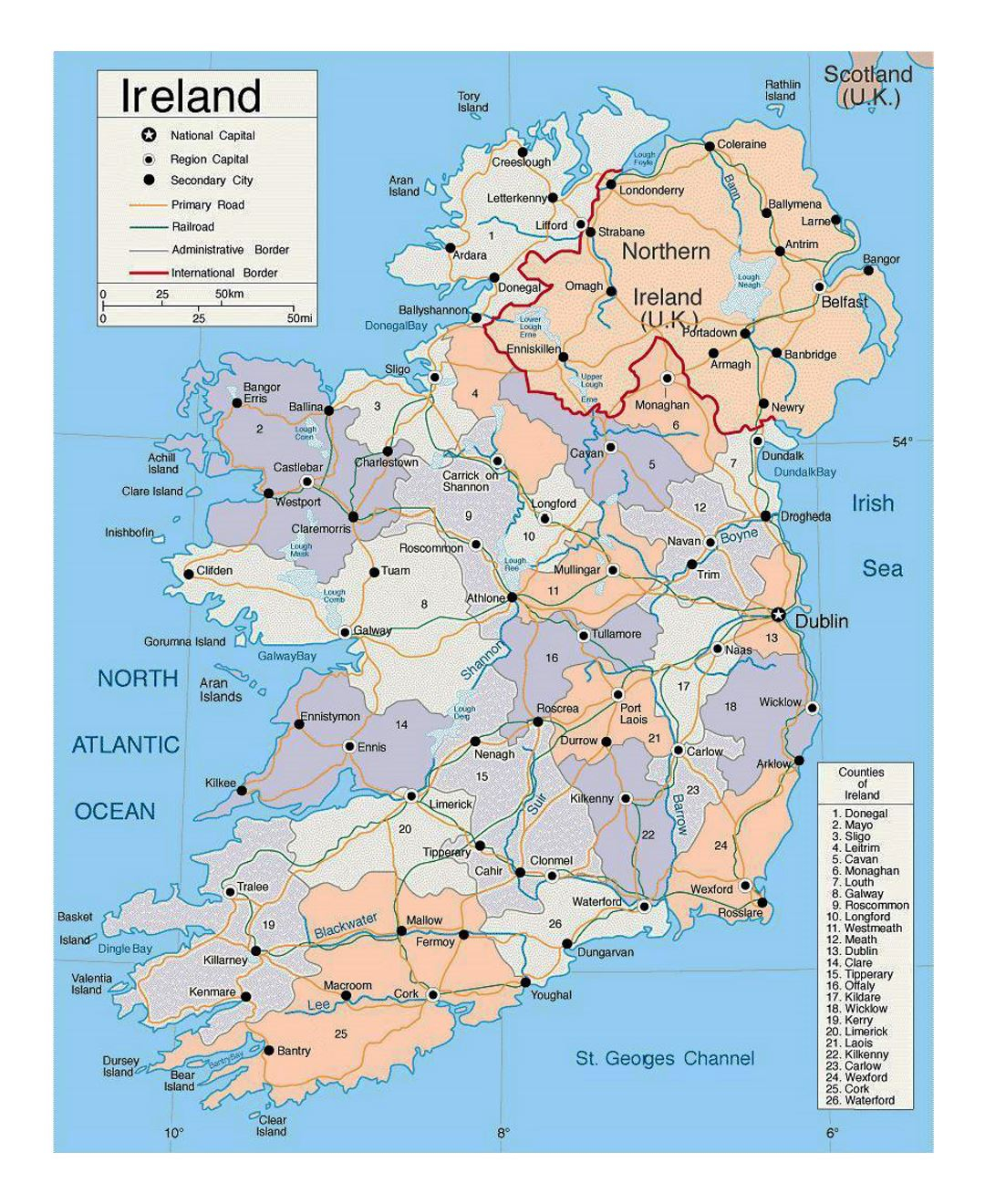 Detailed Political And Administrative Map Of Ireland With 