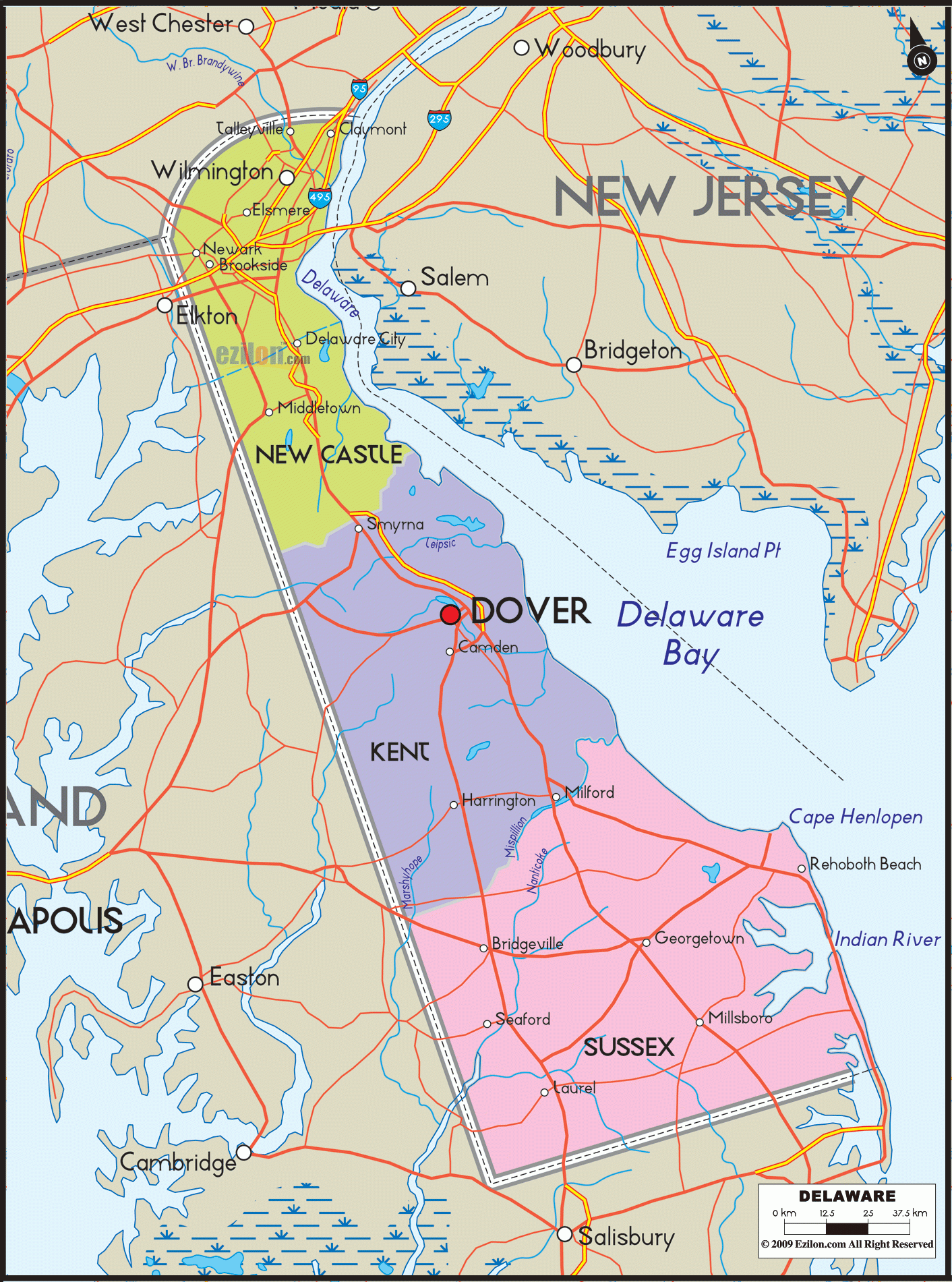 Detailed Political Map Of Delaware Ezilon Maps