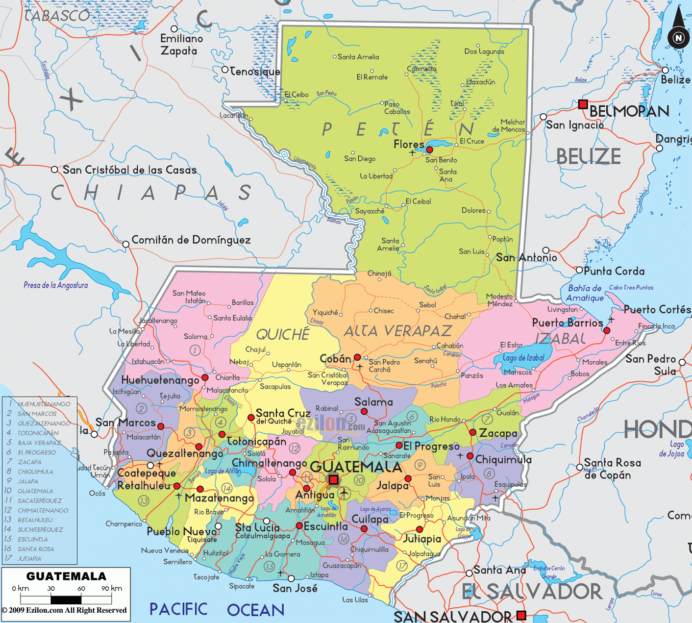 Detailed Political Map Of Guatemala Ezilon Maps