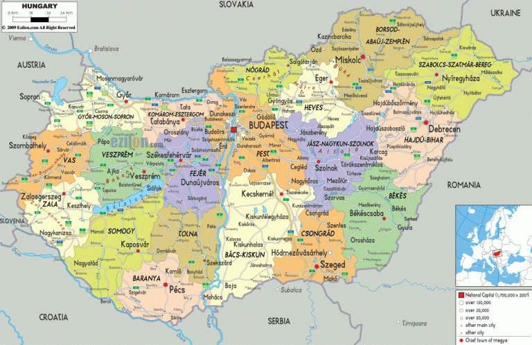 Detailed Political Map Of Hungary Ezilon Map