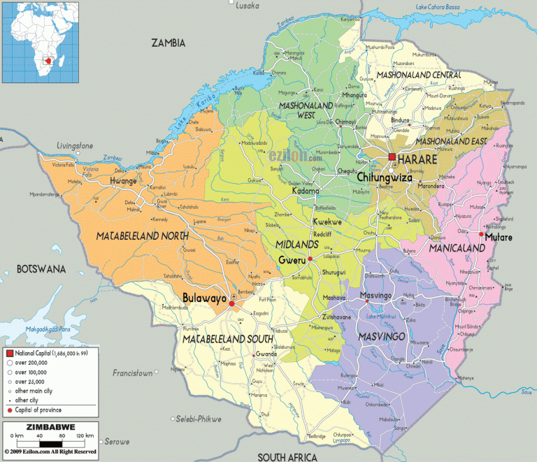 Detailed Political Map Of Zimbabwe Ezilon Maps