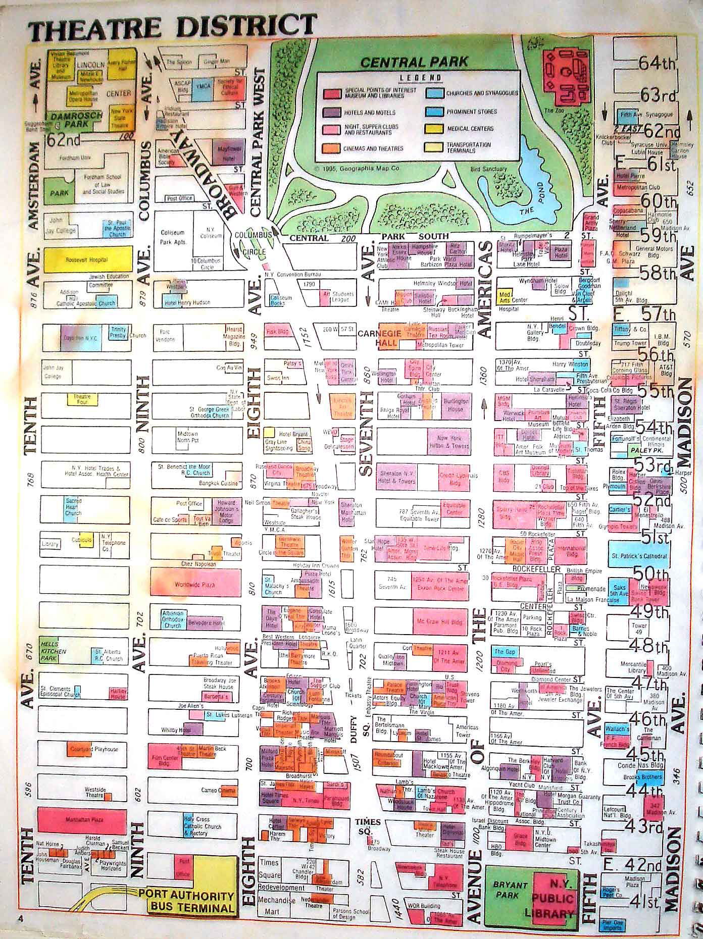 Detailed Theatre District Map Of Manhattan Manhattan 