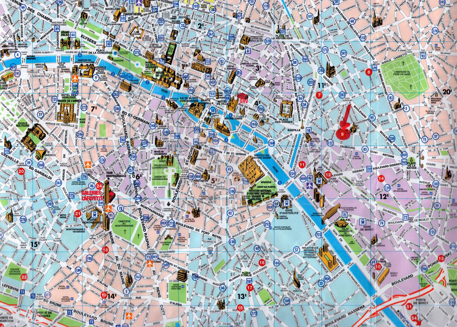 Detailed Tourist Map Of Central Part Of Paris City 