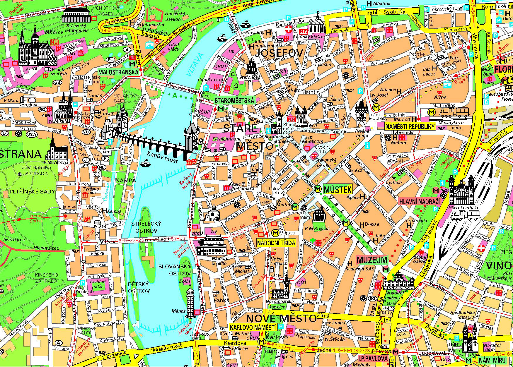 Detailed Tourist Map Of Prague City Center Prague City 