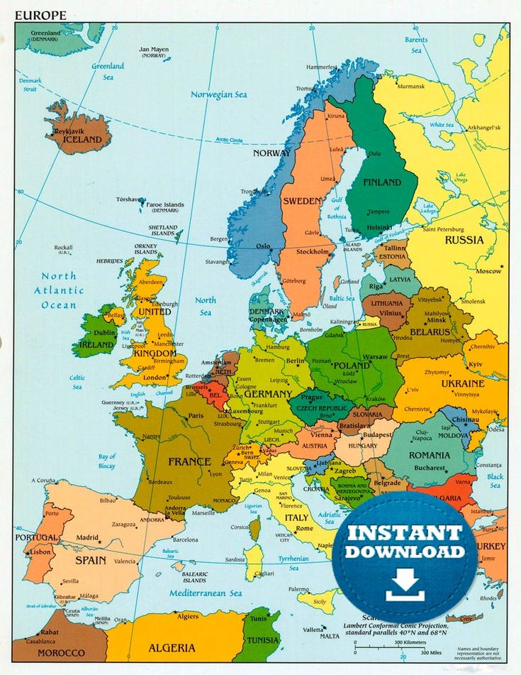 Digital Political Colorful Map Of Europe Printable 