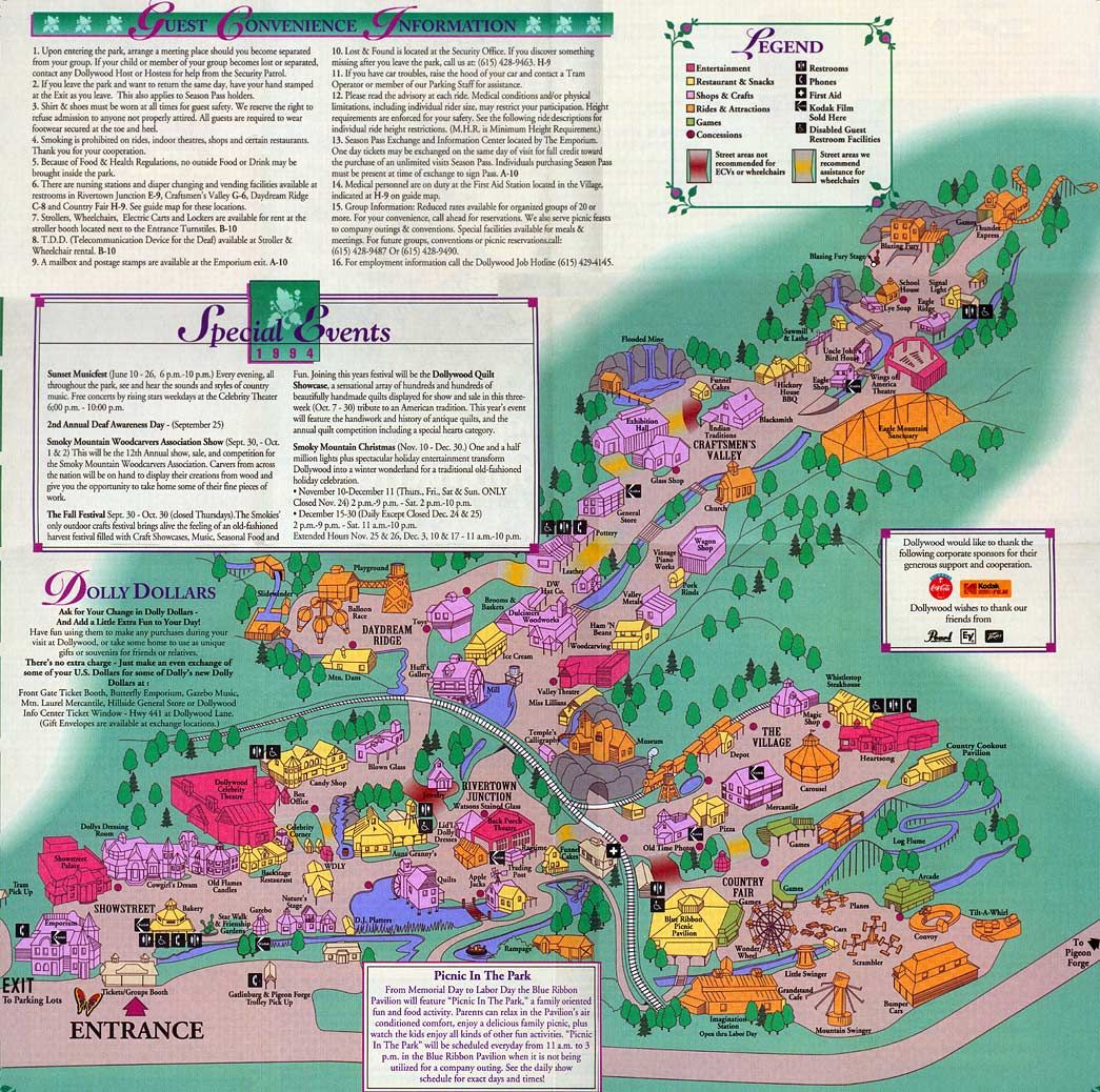 Dollywood 1994 Theme Park Map Dollywood Theme Park