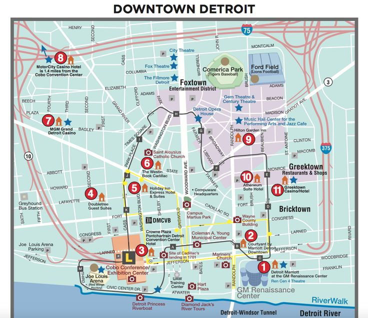Downtown Detroit Get Your Bearings Tourist Map 