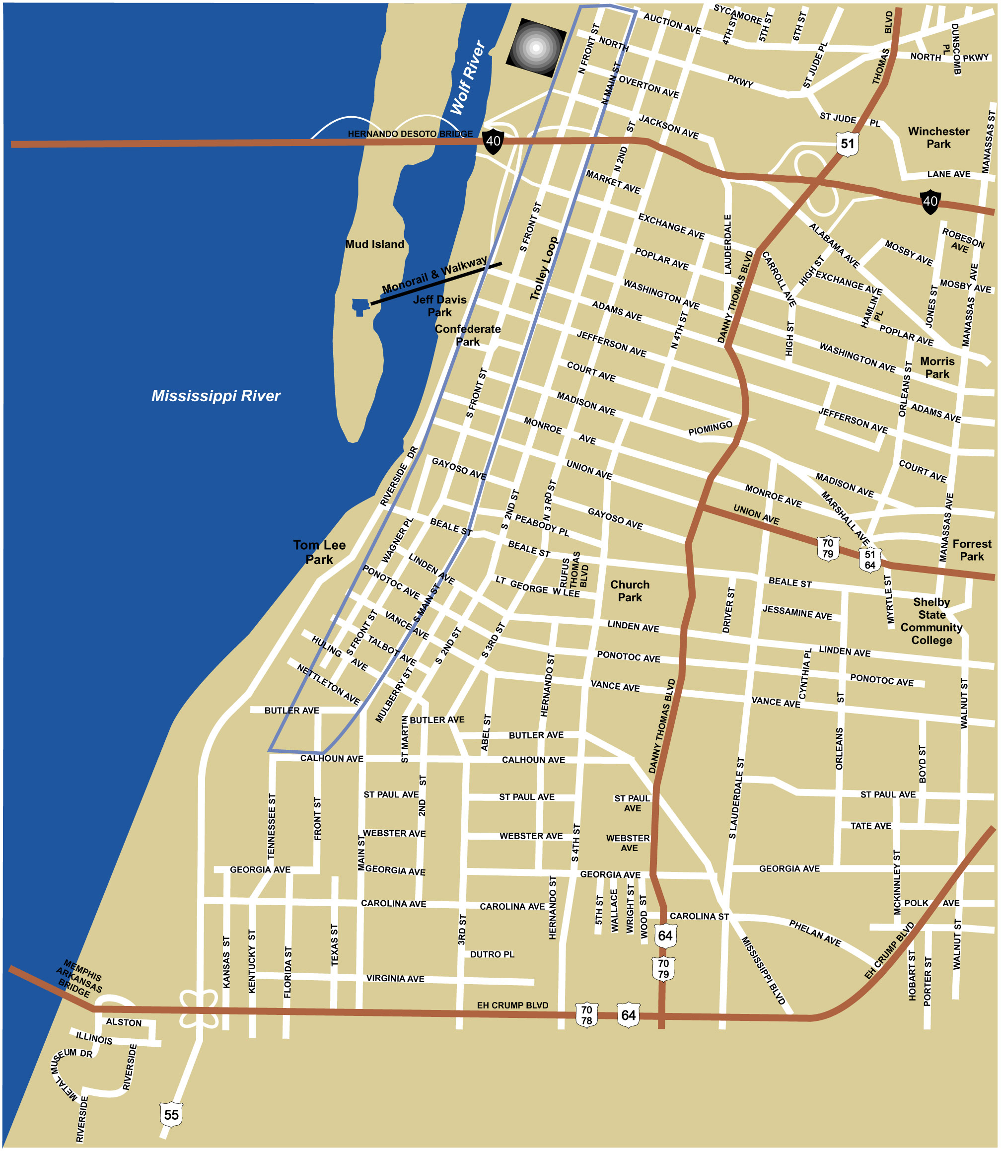 Downtown Memphis Map Downtown Memphis TN USA Mappery