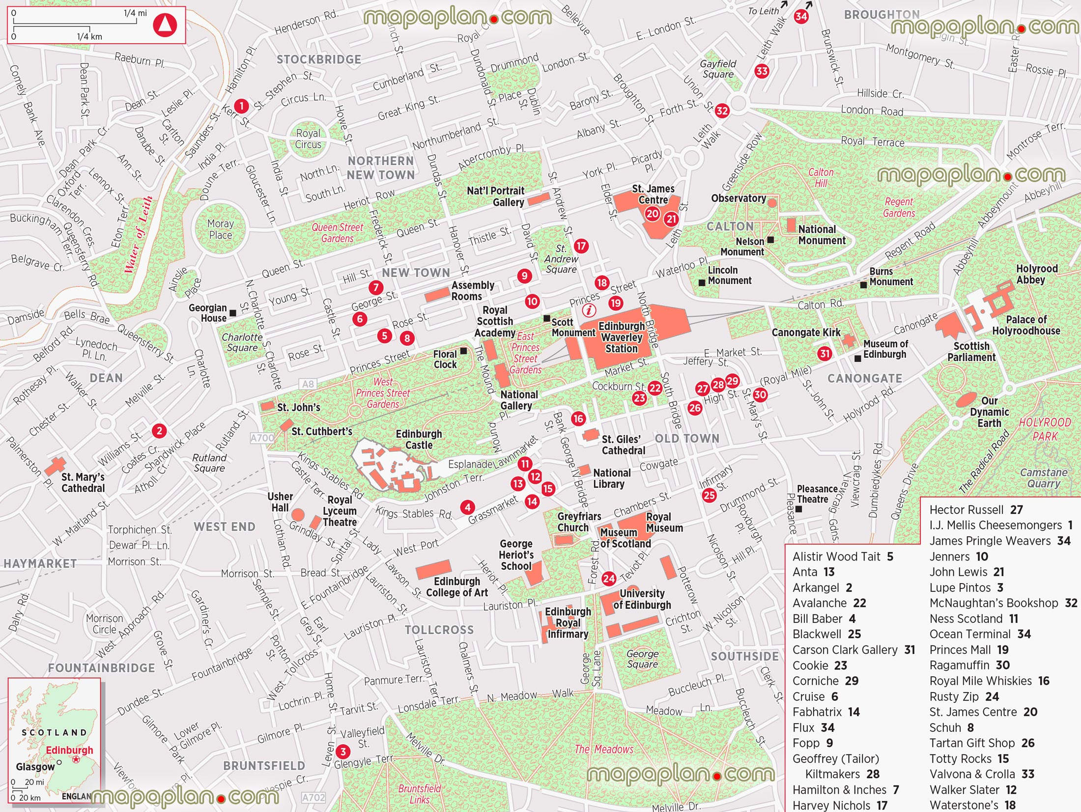 Edinburgh Map Shopping Street Map Showing Major 