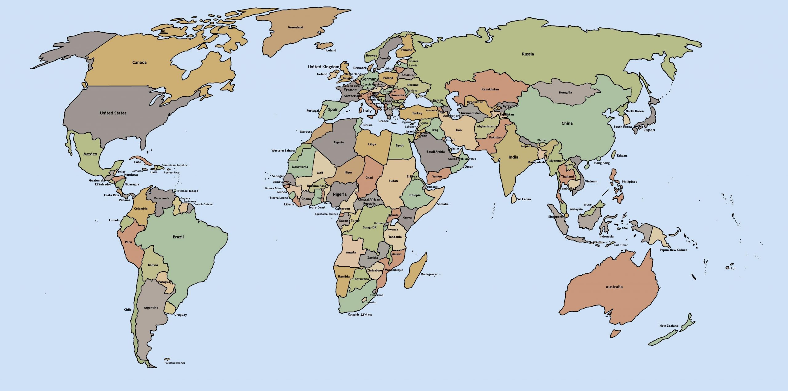 Free Printable World Map With Countries Template In PDF 