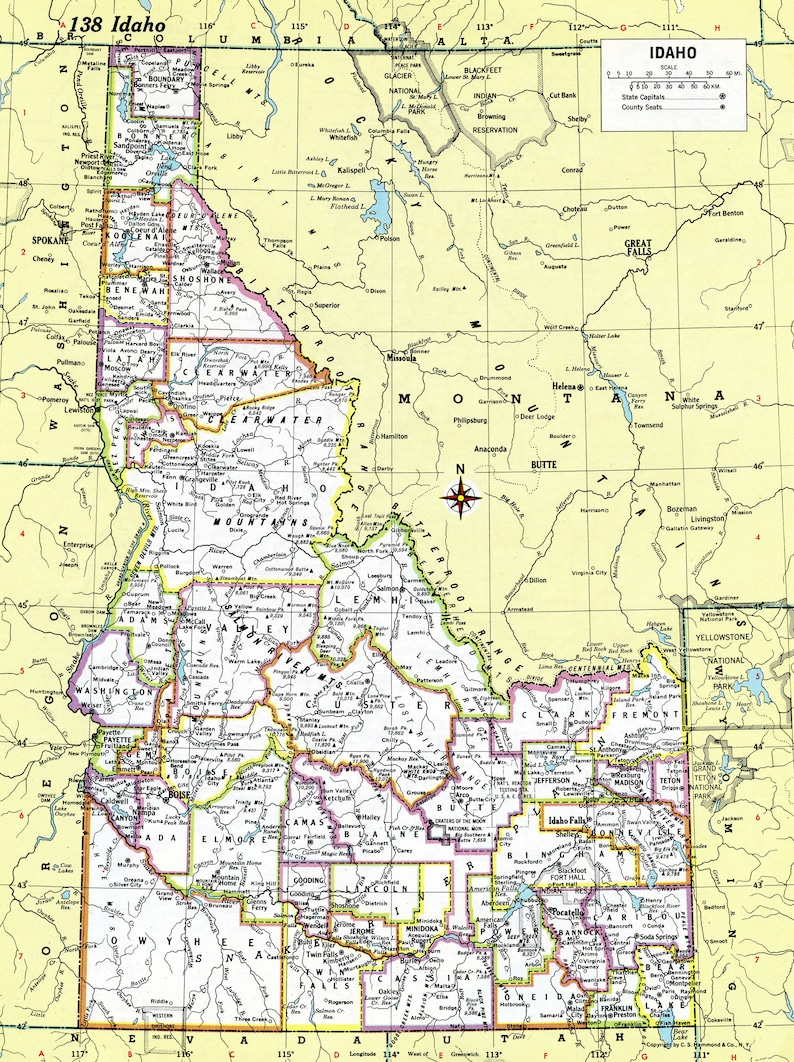 Idaho Map Instant Download 1980 Printable Map Digital Etsy