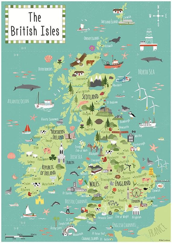 Illustrated Map Of British Isles Children s UK Map A2 