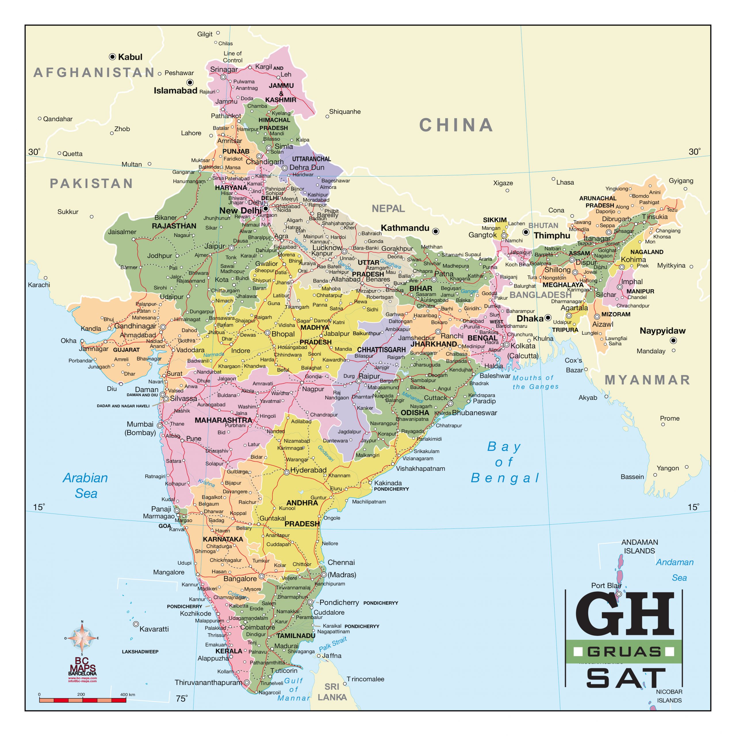 India Mapa Vectorial Editable Eps Illustrator Estructurado 