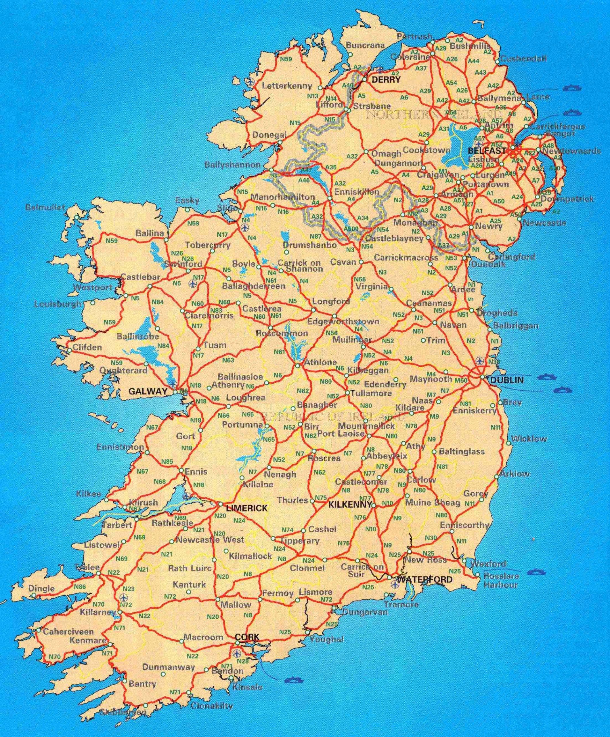 Ireland Roads Map Free Road Map Of Ireland Northern 