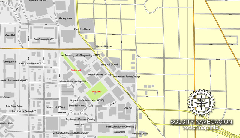Lafayette Indiana US Printable Vector Street City Plan 