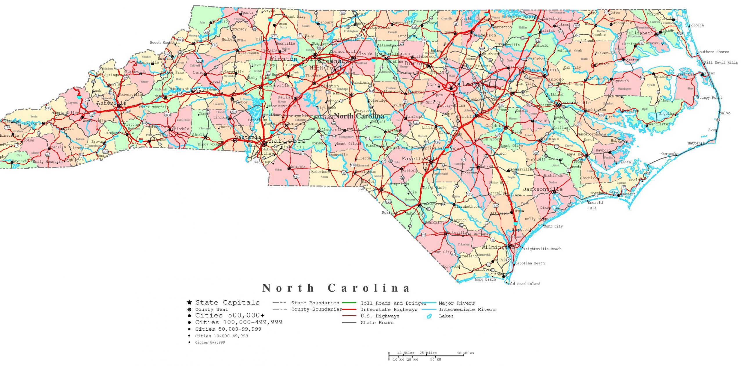 Laminated Map Printable Political Map Of North Carolina 