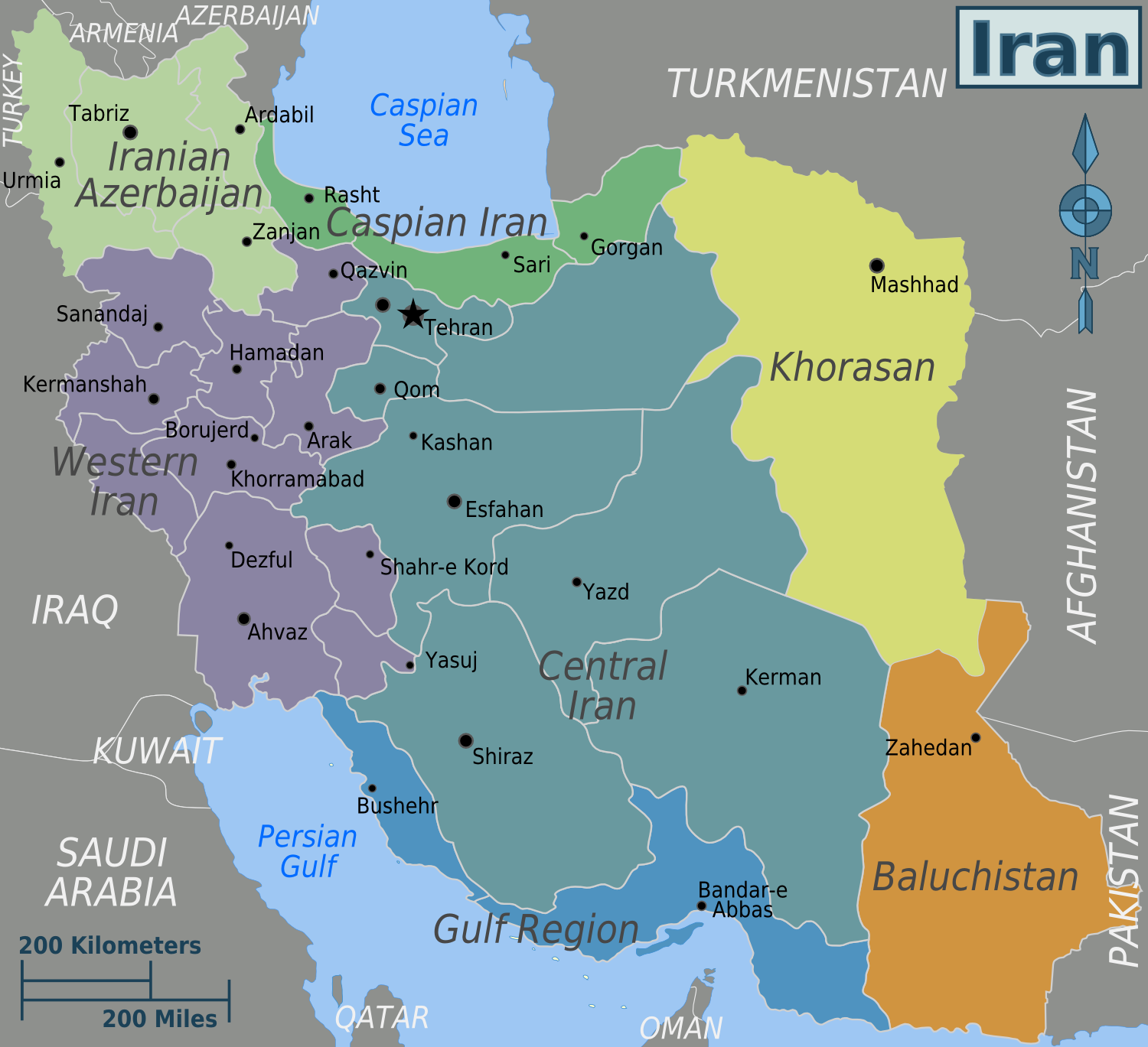 Landkarte Iran Regionen Weltkarte Karten Und 