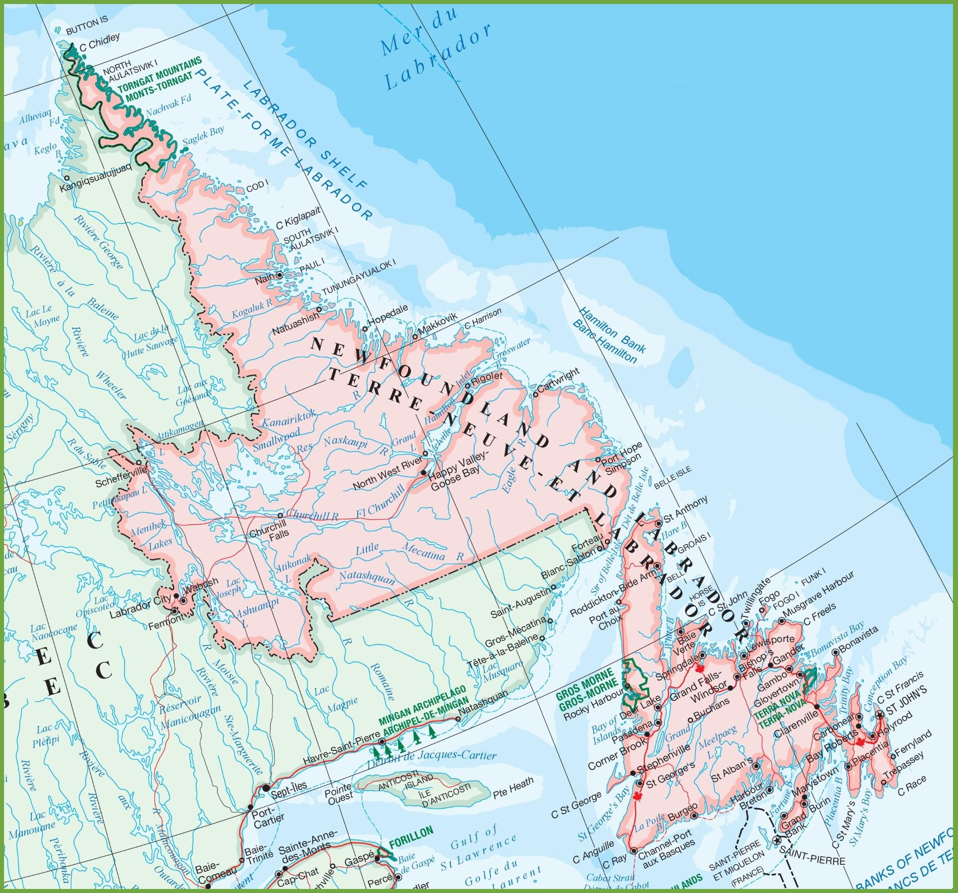 Large Detailed Map Of Newfoundland And Labrador With 