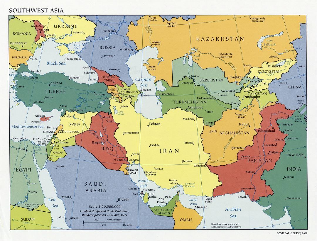 Large Detailed Political Map Of Southwest Asia With 