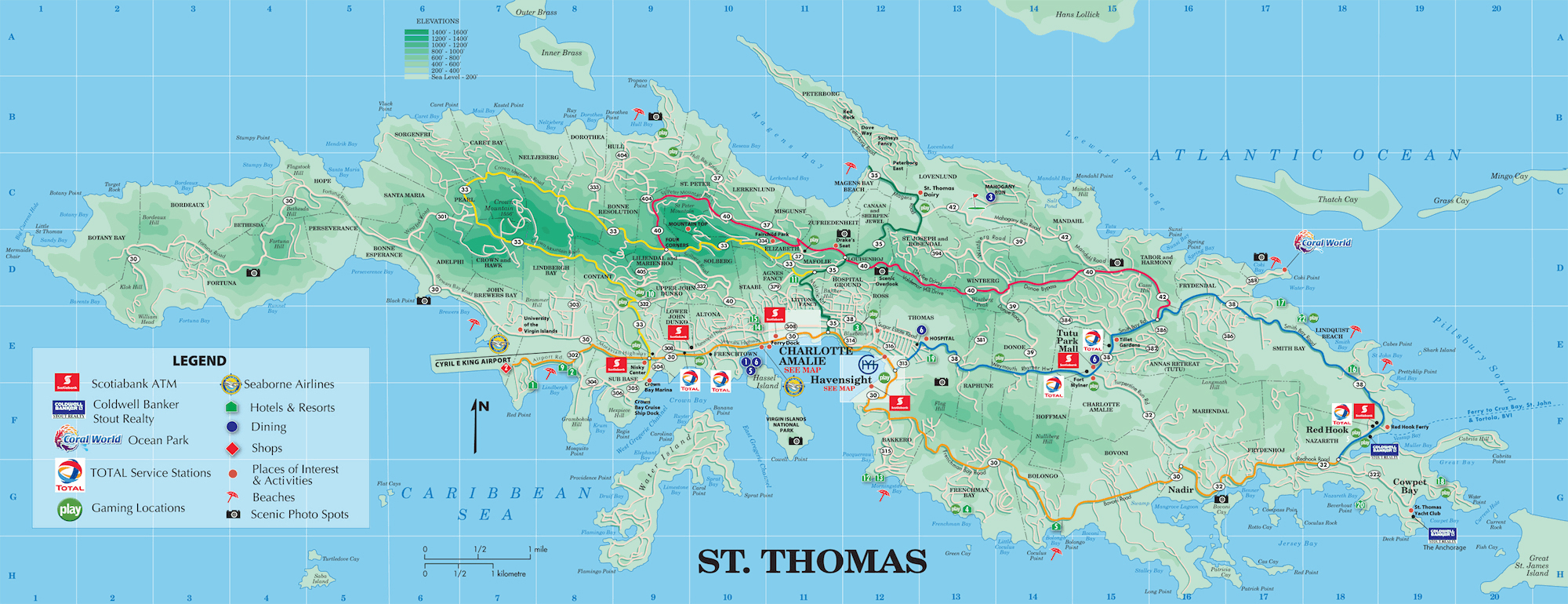 Large Detailed Road And Tourist Map Of St Thomas U S 
