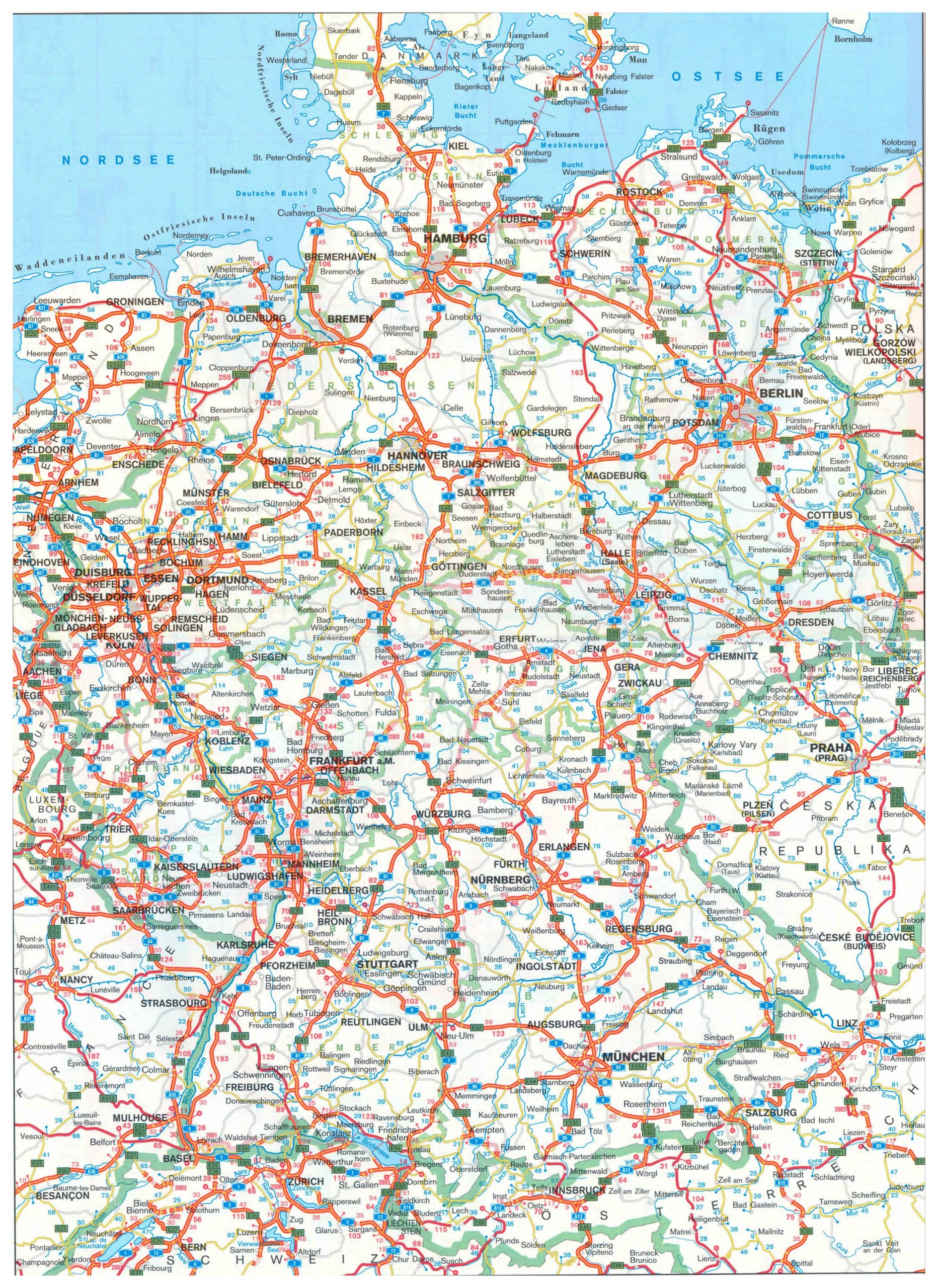 Large Detailed Road Map Of Germany With All Cities 