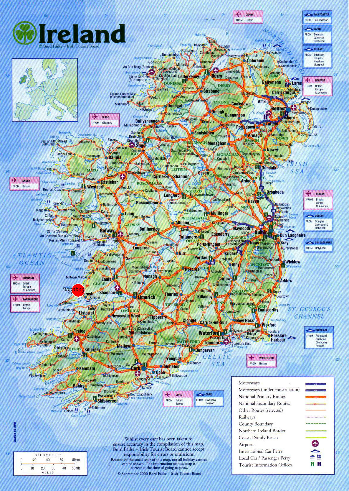 Large Detailed Road Map Of Ireland With Cities Airports 