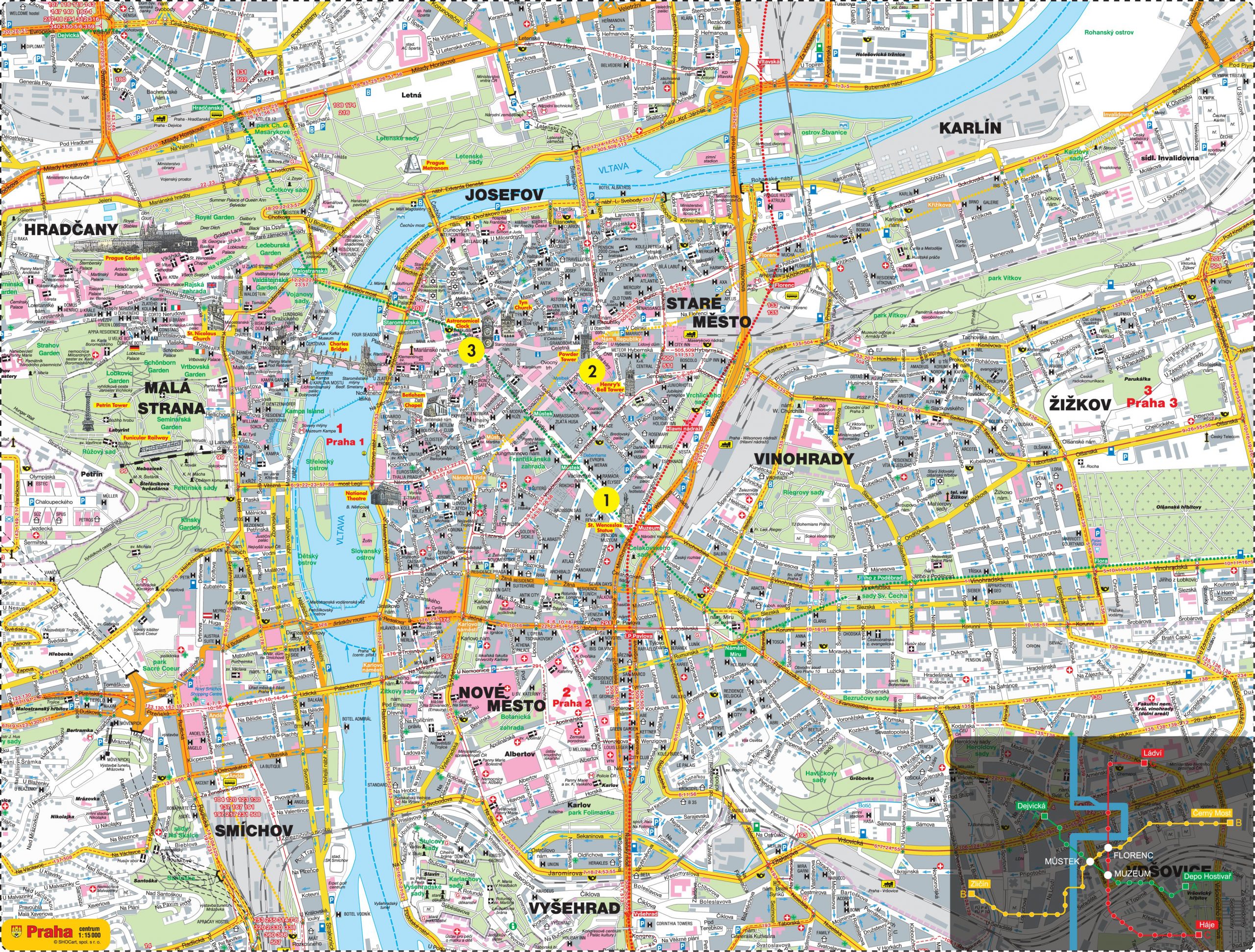 Large Detailed Road Map With All The Sights Of Prague City Large Detailed Road Map With All The Sights Of Prague City