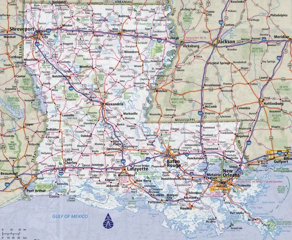 Large Detailed Roads And Highways Map Of Louisiana State 