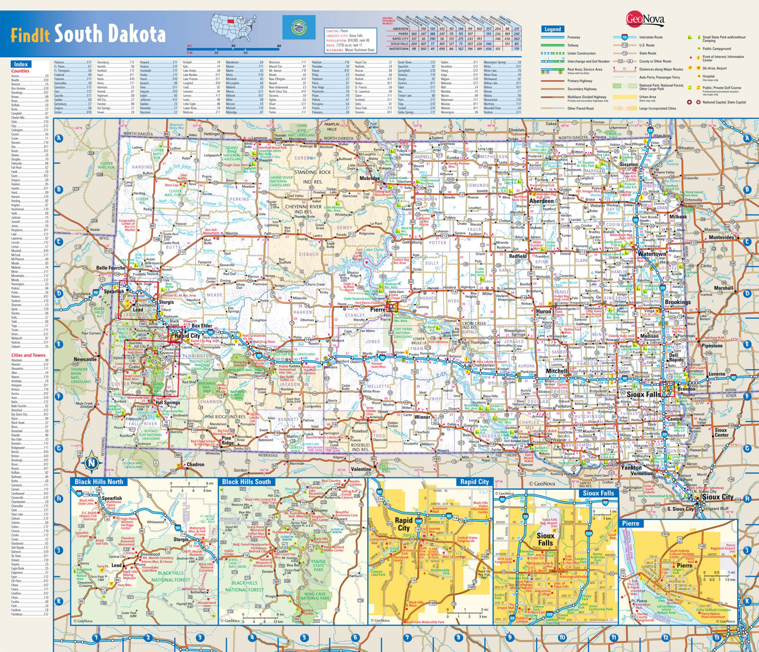 Large Detailed Roads And Highways Map Of South Dakota 