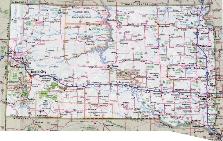 Large Detailed Roads And Highways Map Of South Dakota With