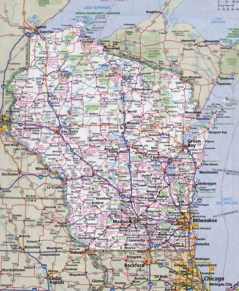 Large Detailed Roads And Highways Map Of Wisconsin State