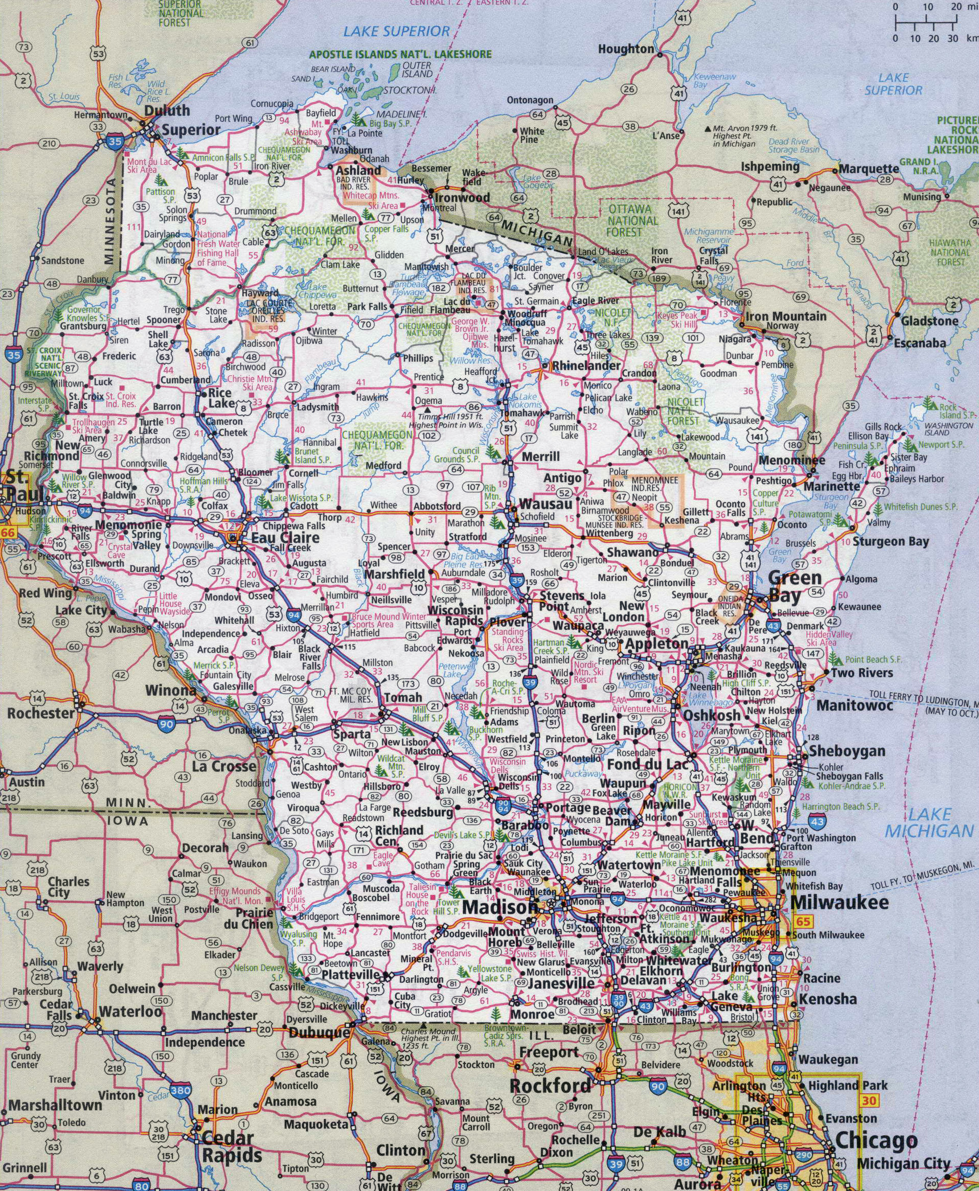 Large Detailed Roads And Highways Map Of Wisconsin State 