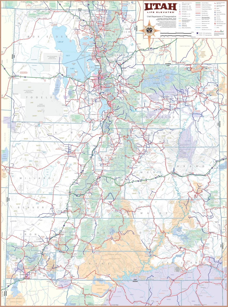 Large Detailed Tourist Map Of Utah With Cities And Towns