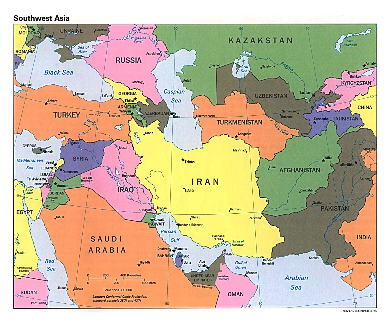 Large Political Map Of Southwest Asia With Capitals And 