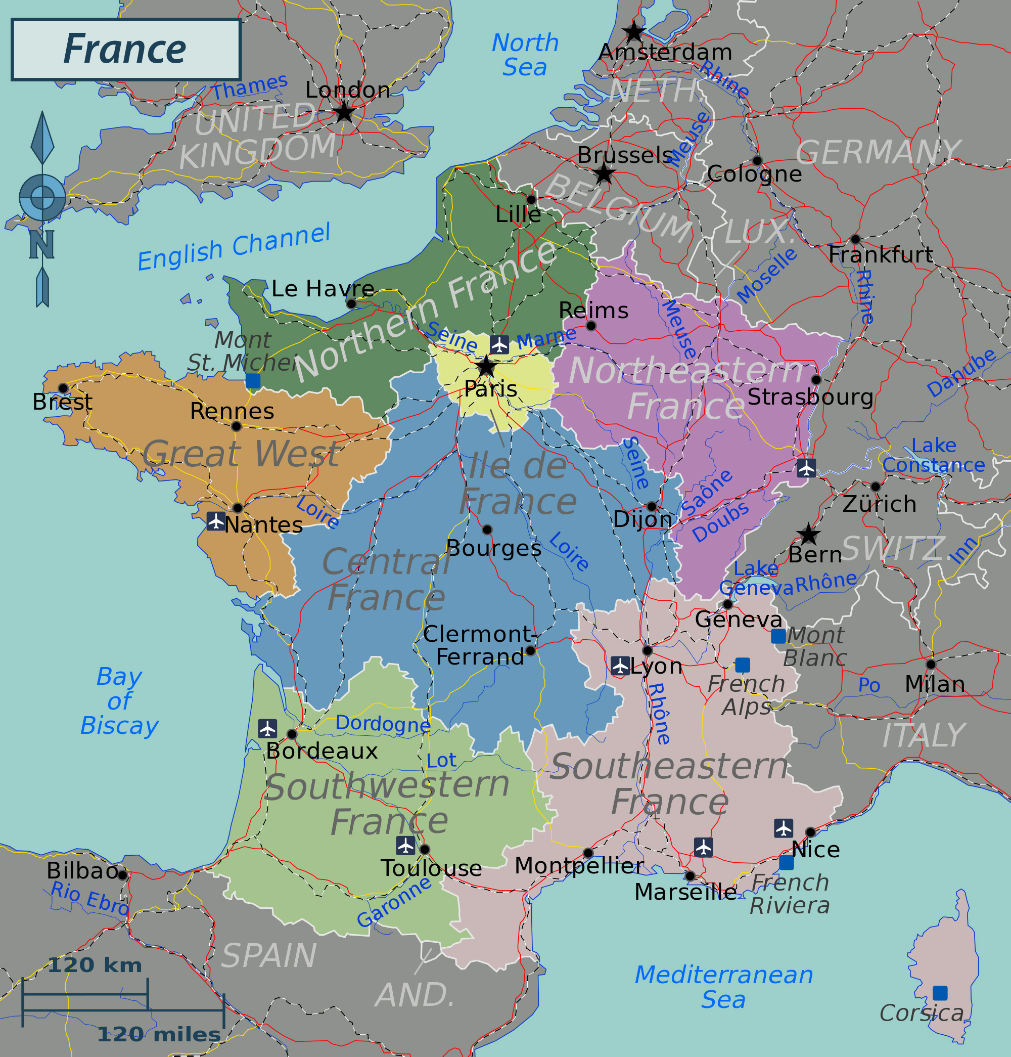 Large Regions Map Of France France Europe Mapsland 