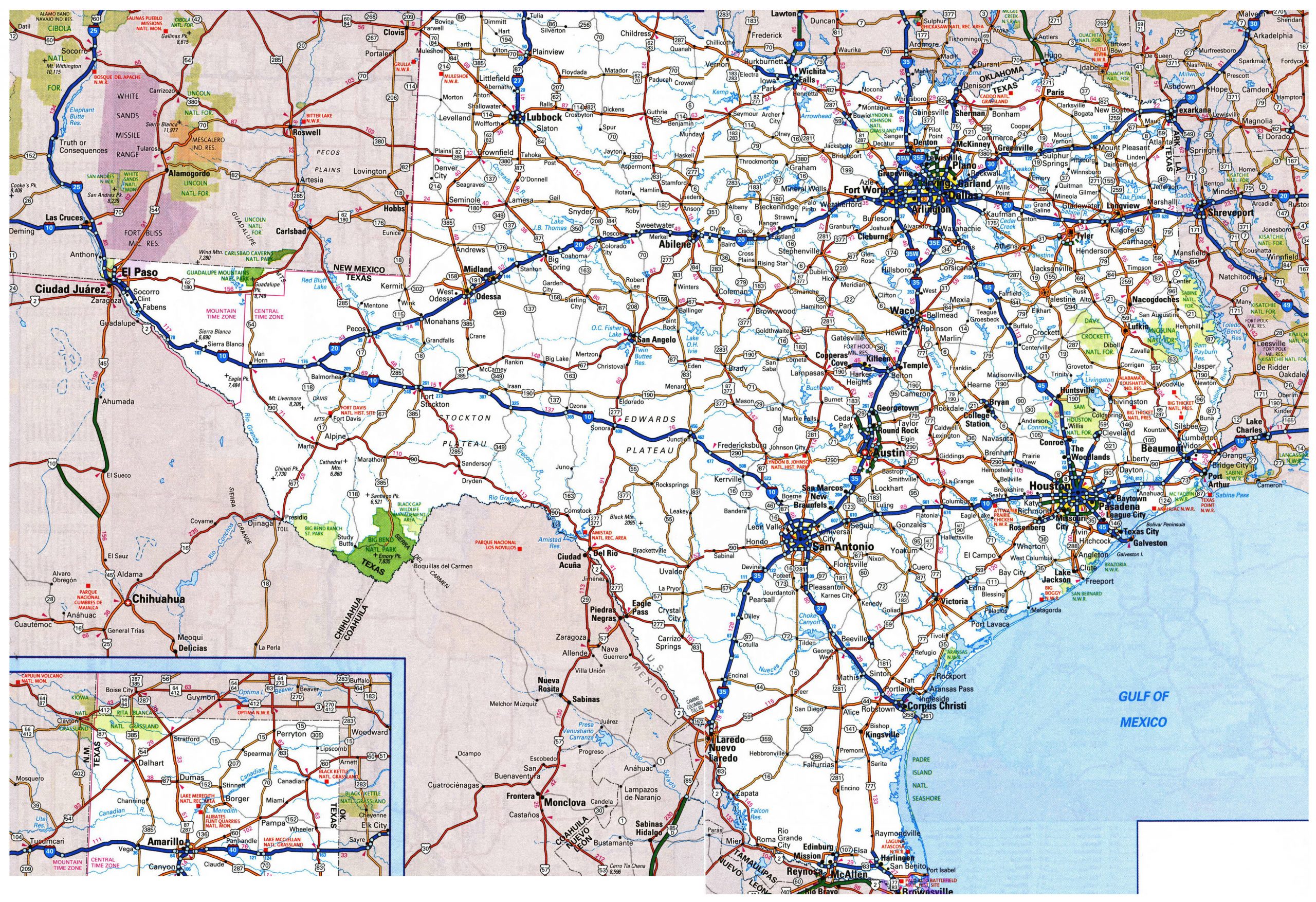 Large Roads And Highways Map Of Texas State With National Large Roads And Highways Map Of Texas State With National