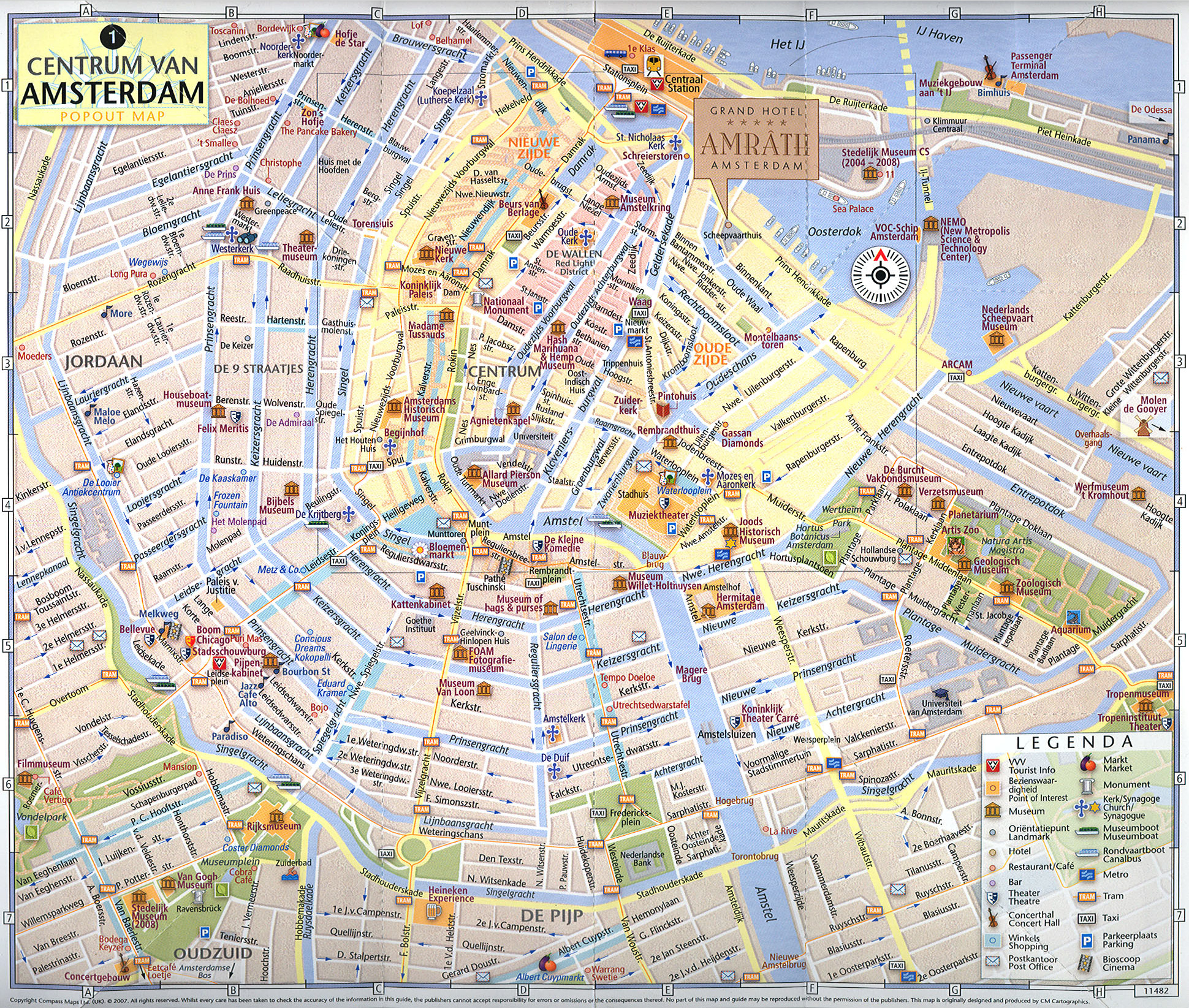 Large Tourist Map Of Central Part Of Amsterdam City 